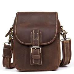 Dark Brown Casual Leather Mens Small Side Bag Messenger Bag Waist Bag Belt Pouch for Men