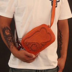Cool Handmade Floral Tooled Leather Small Postman Bag Messenger Bag Courier Bag For Men - imessengerbags