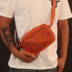 Cool Handmade Floral Tooled Leather Small Postman Bag Messenger Bag Courier Bag For Men