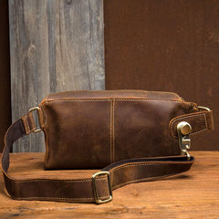 Cool Brown Leather Mens Fanny Packs Waist Bag Hip Pack Belt Bag Bumbag for Men