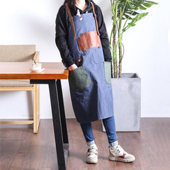 Canvas Leather Mens Womens Gray Craftsman Cafe Staff Clothes Work Apron for Men - imessengerbags