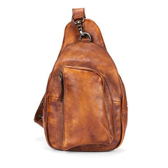 Cool Brown MENS LEATHER Sling Bag Chest Bag Coffee One Shoulder Backpack For Men - imessengerbags