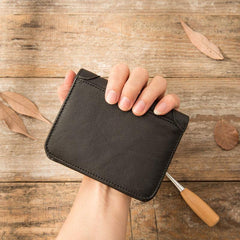 Black Cool Leather Mens Small Wallet Trifold Vintage billfold Wallet for Men - imessengerbags