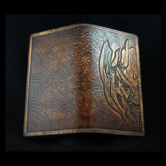 Handmade Leather Tooled Transformers Megatron Mens Long Wallet Cool Leather Wallet Clutch Wallet for Men - imessengerbags