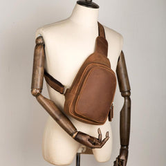 Cool Dark Brown Leather Mens Cool Sling Bag Crossbody Pack Brown Chest Bag Sling Pack for men - imessengerbags