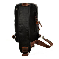 Cool Canvas Leather Mens Sling Bag Waterproof Chest Bag One Shoulder Backpack Phone Bag for Men