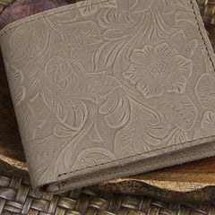 Handmade Leather Floral Mens Cool Slim Leather Wallet Men billfold Wallets Bifold for Men - imessengerbags
