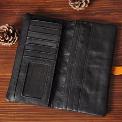 Handmade Leather Mens Cool Long Leather Wallet Bifold Clutch Wallet for Men