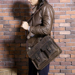 Vintage Coffee Leather Mens Briefcases Work Bag Laptop Bag Business Bag for Men - imessengerbags