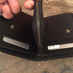 Genuine Leather Mens Cool billfold Long Leather Wallet Men Small Wallets Bifold for Men - imessengerbags