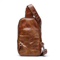 Cool Black Leather Men's Sling Bag Chest Bag Sling Crossbody Bag Brown One Shoulder Backpack For Men - imessengerbags