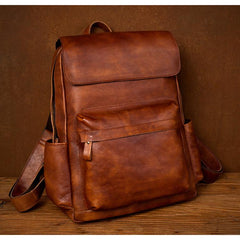 Brown Fashion Mens Leather Large 15inch Laptop Backpacks Black Travel Backpacks School Backpack for men - imessengerbags