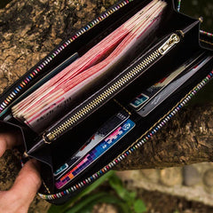 Handmade Leather Men Tooled Tiger Cool Leather Wallet Long Phone Clutch Wallets for Men - imessengerbags