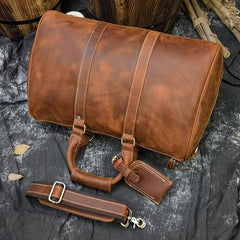 Cool Brown Leather Mens Weekender Bag Dark Coffee Travel Duffle Bag for Men