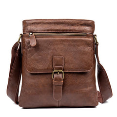 Cool Brown Leather Vertical Side Bags Messenger Bag Brown Courier Bag Postman Bag for Men