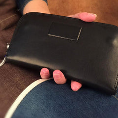Genuine Leather Mens Cool Long Leather Wallet Zipper Clutch Wristlet Wallet for Men - imessengerbags