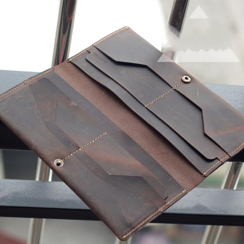 Vintage Brown Leather Mens Long Wallet Bifold Long Wallet Brown Phone Clutch Wallet For Men - imessengerbags