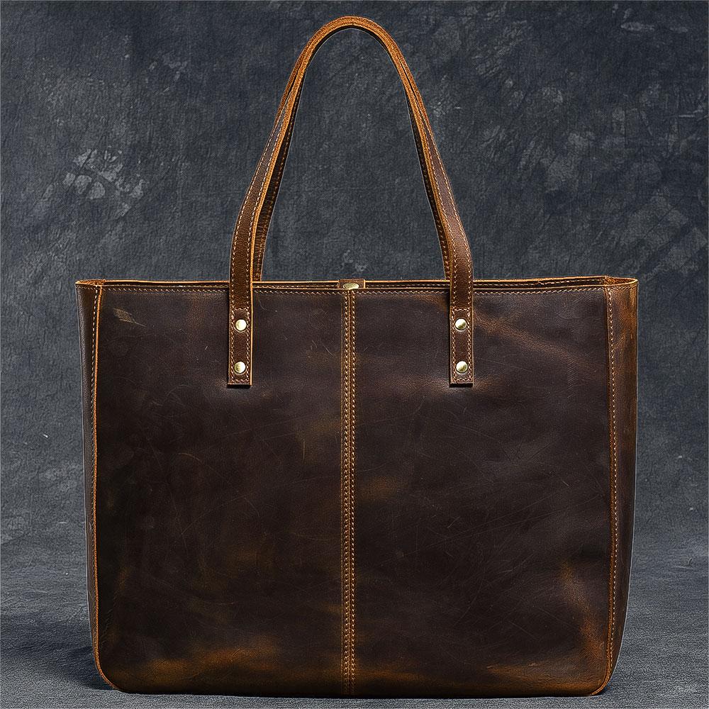 Leather Mens Womens 14" Large Tote Shoulder Bag Vintage Brown Tote Bag Large Side Bag For Men - imessengerbags