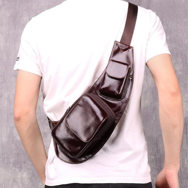 Oiled Leather Brown Men's Chest Bag Sling Bag One Shoulder Backpack For Men - imessengerbags