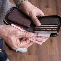 Genuine Leather Mens Cool billfold Leather Wallet Men Small Zipper Wallets Bifold for Men - imessengerbags