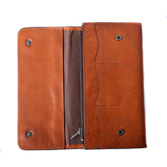 Tan Cool Leather Mens Long Wallet Black Bifold Wallet Long Wallet Brown Phone Wallet For Men - imessengerbags