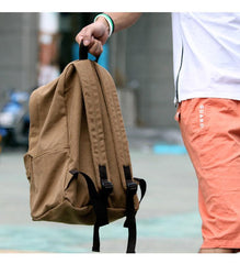 Cool Canvas Mens 15'' Green Computer Backpack Khaki Travel Backpack School Backpack for Men - imessengerbags