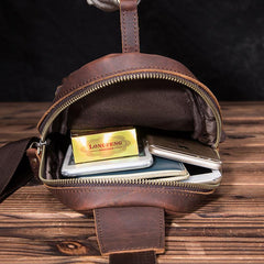 Badass Brown Leather Men's Sling Bag Chest Bag Vintage One shoulder Backpack For Men