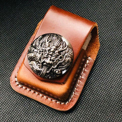 Brown Handmade Leather Mens Horse Zippo Lighter Holders Lighter Case For Men