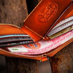 Handmade Leather Tibetan Tooled Mens billfold Wallet Cool Chain Wallet Biker Wallet for Men