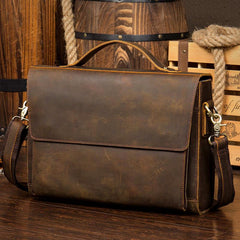 Leather Mens 14 inches Brown Briefcase Laptop Bag Business Bags Work Bags for Men