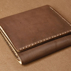Handmade Coffee Leather Mens Small Trifold Wallet Cool billfold Wallet for Men - imessengerbags