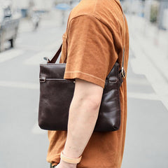 Dark Coffee Leather Mens Casual Small Courier Bag Messenger Bags Brown Postman Bag For Men - imessengerbags
