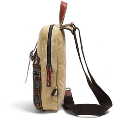 Cool Canvas Leather Mens Embroidered Sling Bag Chest Bag Gray One Shoulder Backpack for Men - imessengerbags