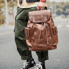 Cool Black Leather Mens Travel Large Backpack Work Handbag 16 inches Work Backpack For Men - imessengerbags