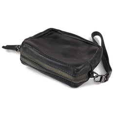 Vintage Leather Brown Men's Coin Wallet Black Wristlet Change Wallet Card Holder For Men - imessengerbags