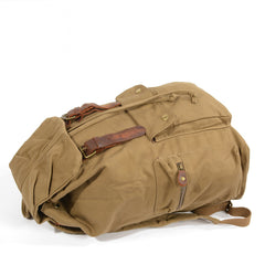 Khaki Canvas Mens Large 15'' Hiking Backpack Travel Backpack College Bag Computer Backpack for Men - imessengerbags