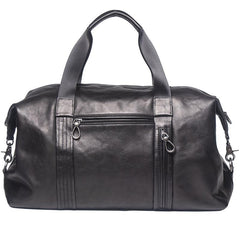 Casual Black Leather Men's Overnight Bag Large Travel Bag Luggage Weekender Bag For Men