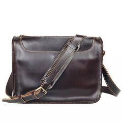 Handmade Dark Coffee Leather Mens 10 inches Courier Bag Brown Messenger Bags Dark Brown Postman Bags For Men - imessengerbags