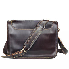 Handmade Dark Coffee Leather Mens 10 inches Courier Bag Brown Messenger Bags Dark Brown Postman Bags For Men