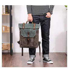 Waxed Canvas Mens Womens 15‘’ Computer Backpack Green School Backpack Hiking Backpack for Men - imessengerbags