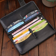 Handmade Leather Skull Mens Chain Biker Wallet Cool Leather Wallet Long Tooled Wallets for Men