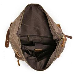Waxed Canvas Leather Mens Cool Backpack Canvas Travel Backpack Canvas School Backpack for Men