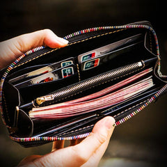Handmade Leather Men Tooled Acalanatha Cool Leather Wallet Long Phone Clutch Wallets for Men - imessengerbags