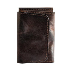 Dark Brown Cool Leather Mens Card Wallets Bifold Vintage Front Pocket Wallet Coin Holder for Men - imessengerbags