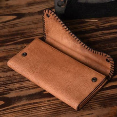 Handmade Leather Mens Cool Long Leather Wallet Trifold Clutch Wallet for Men