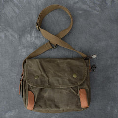 Waxed Canvas Leather Mens Gray Side Bag Khaki Messenger Bag Small Courier Bag For Men - imessengerbags
