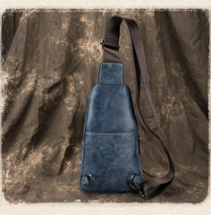 Brown Cool LEATHER MENS Sling Bag One Shoulder Backpack Blue Chest Bag Sports Bag For Men