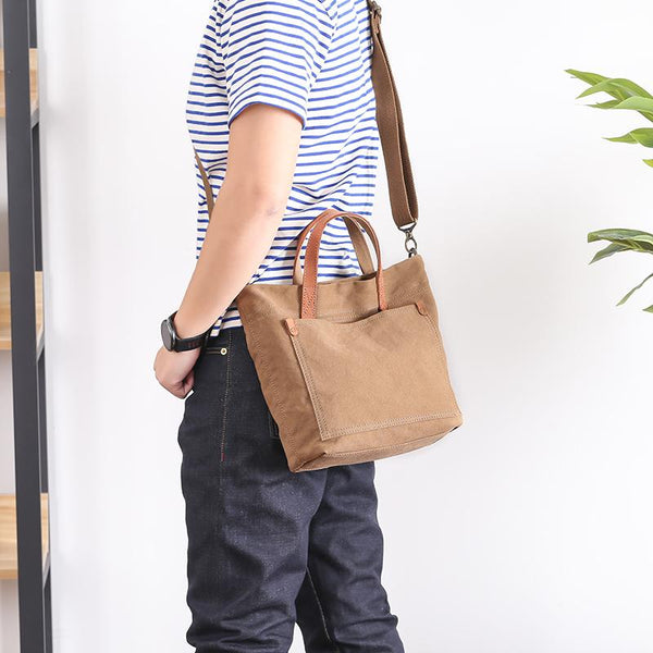Canvas Leather Mens Womens Large White Handbag Tote Bag Khaki Shoulder Tote Purse For Men - imessengerbags