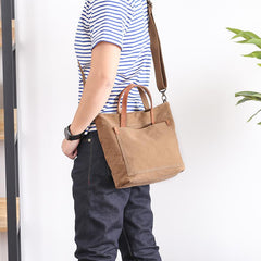 Canvas Leather Mens Womens Large White Handbag Tote Bag Khaki Shoulder Tote Purse For Men - imessengerbags
