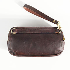 Vintage Leather Mens Clutch Cool Handmade Wallet Triple Zippers Clutch Wristlet Wallet for Men - imessengerbags